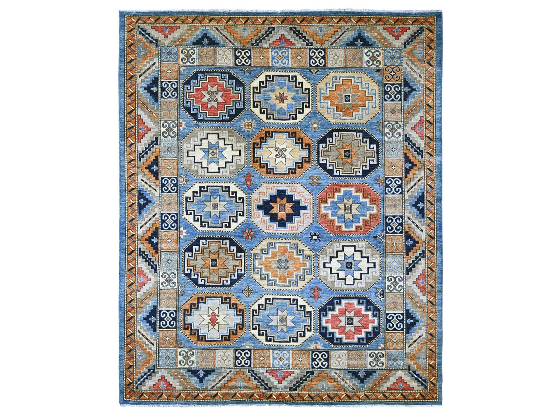 Blue 8'2" x 9'9" Tribal & Geometric Hand knotted Wool Rug - Sku: O022451