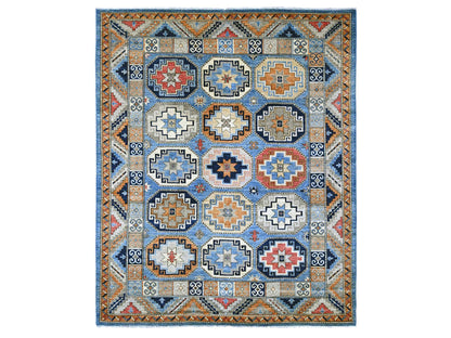 Blue 8'2" x 9'9" Tribal & Geometric Hand knotted Wool Rug - Sku: O022451