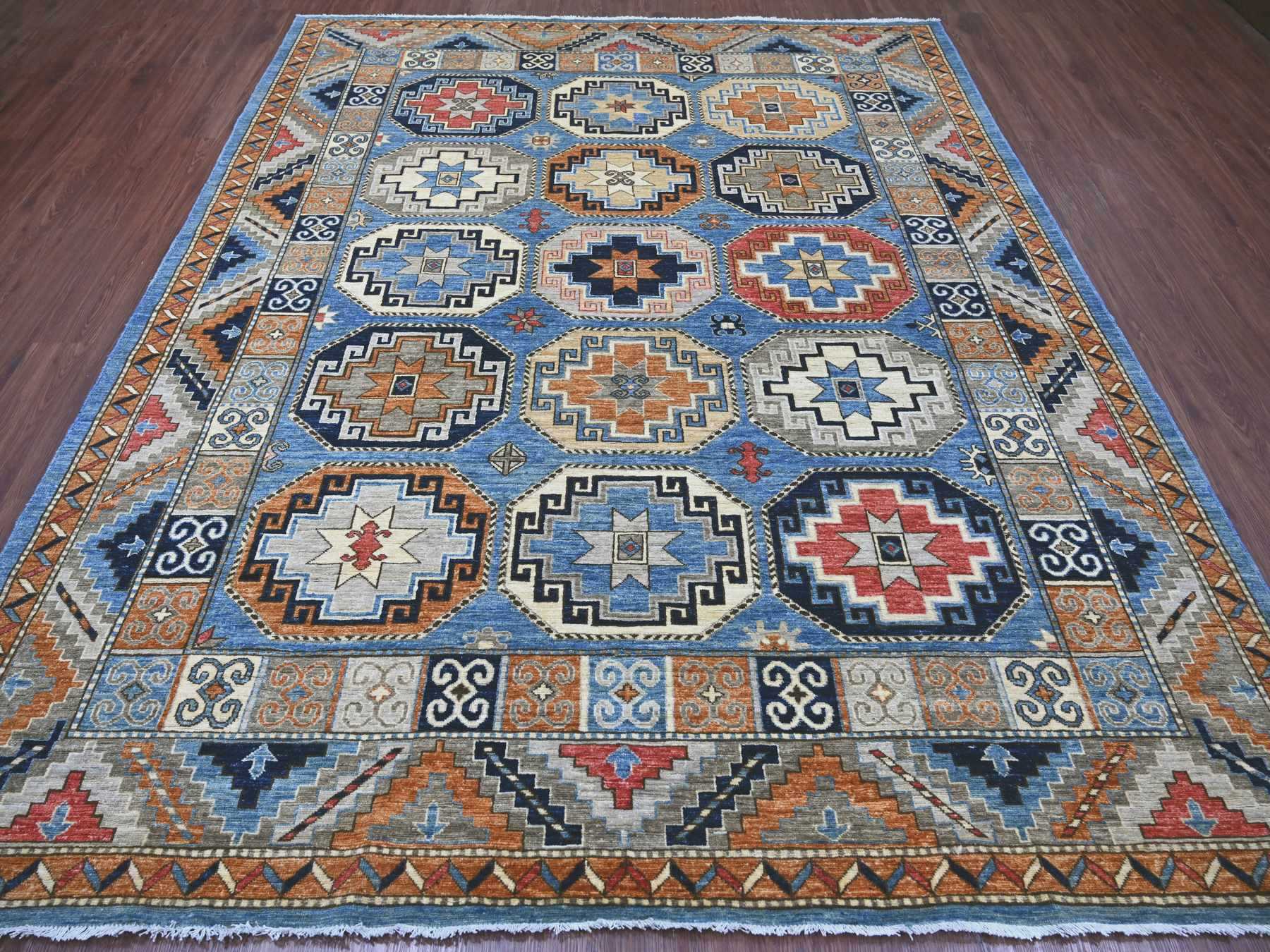 Blue 8'2" x 9'9" Tribal & Geometric Hand knotted Wool Rug - Sku: O022451