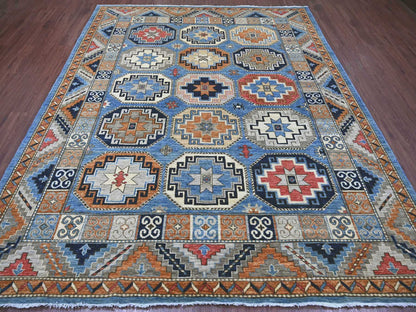 Blue 8'2" x 9'9" Tribal & Geometric Hand knotted Wool Rug - Sku: O022451