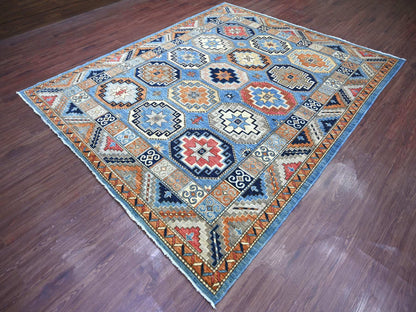 Blue 8'2" x 9'9" Tribal & Geometric Hand knotted Wool Rug - Sku: O022451