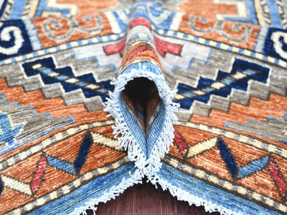 Blue 8'2" x 9'9" Tribal & Geometric Hand knotted Wool Rug - Sku: O022451