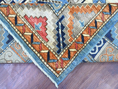 Blue 8'2" x 9'9" Tribal & Geometric Hand knotted Wool Rug - Sku: O022451