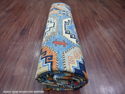 Blue 8'2" x 9'9" Tribal & Geometric Hand knotted Wool Rug - Sku: O022451