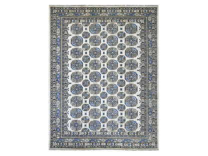 Ersari Tribal & Geometric hand-knotted wool rug in Ivory & Gray, 9'2" x 11'9" — SKU O022452