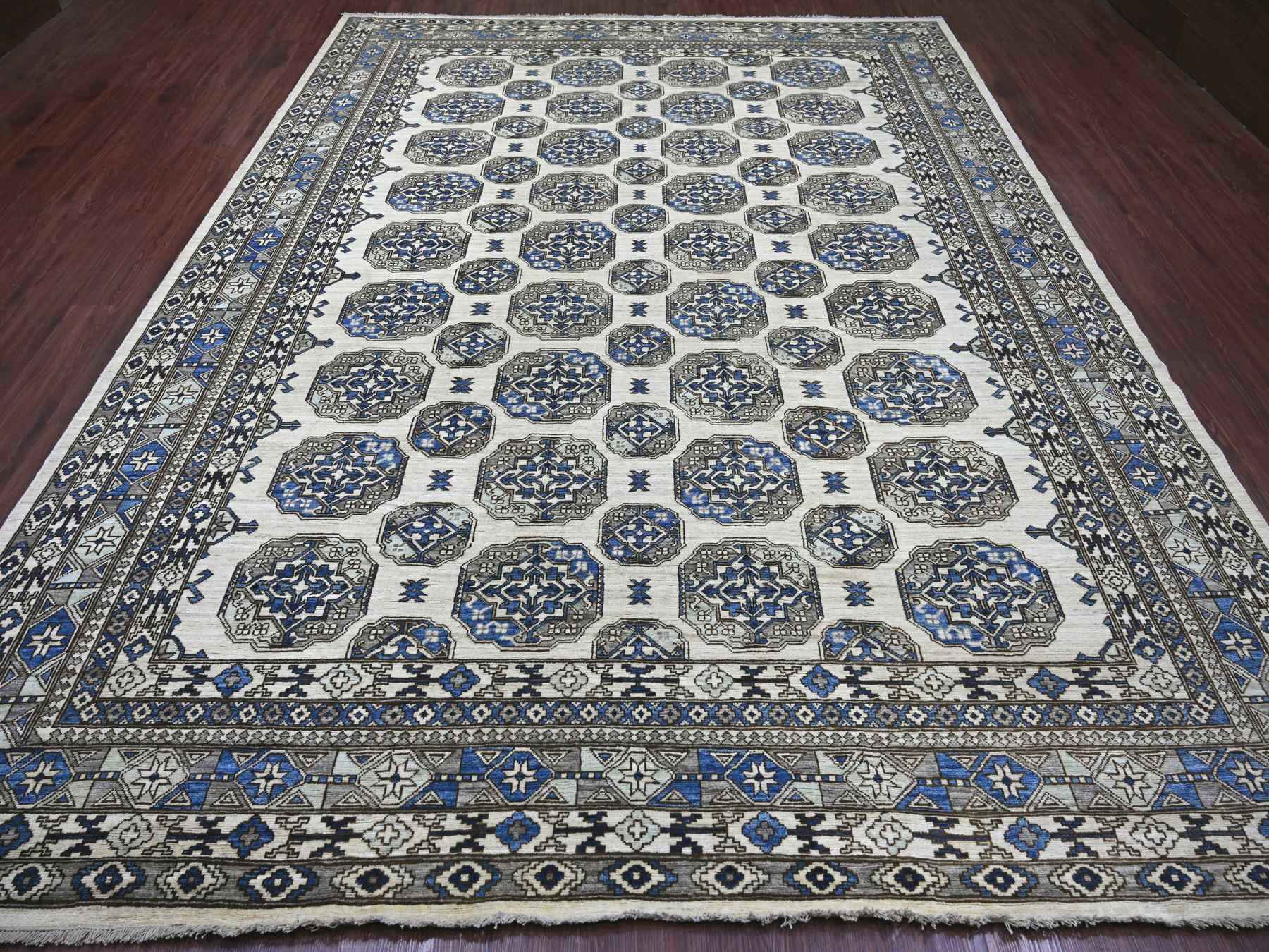 Ivory 9'2" x 11'9" Tribal & Geometric Hand knotted Wool Rug - Sku: O022452