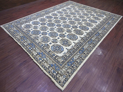 Ersari Tribal & Geometric hand-knotted wool rug in Ivory & Gray, 9'2" x 11'9" — SKU O022452 (view 3)