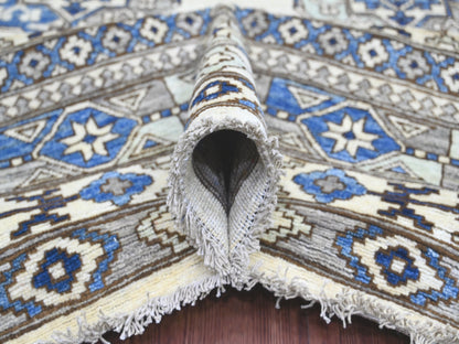 Ersari Tribal & Geometric hand-knotted wool rug in Ivory & Gray, 9'2" x 11'9" — SKU O022452 (view 5)