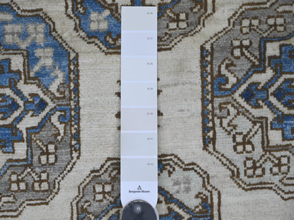 Ersari Tribal & Geometric hand-knotted wool rug in Ivory & Gray, 9'2" x 11'9" — SKU O022452 (view 7)