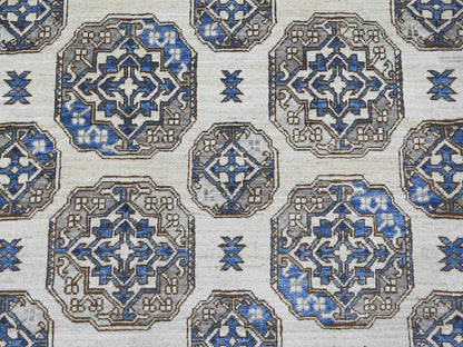Ersari Tribal & Geometric hand-knotted wool rug in Ivory & Gray, 9'2" x 11'9" — SKU O022452 (view 8)