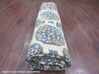 Ersari Tribal & Geometric hand-knotted wool rug in Ivory & Gray, 9'2" x 11'9" — SKU O022452 (view 9)