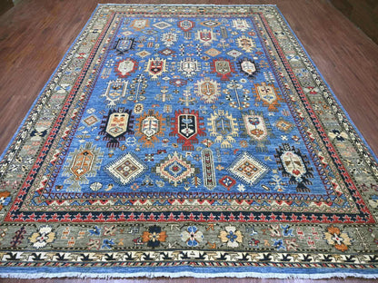 Ersari Tribal & Geometric hand-knotted wool rug in Blue & Gray, 9'1" x 11'9" — SKU O022453 (view 2)