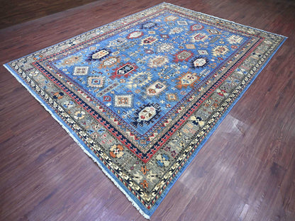 Blue 9'1" x 11'9" Tribal & Geometric Hand knotted Wool Rug - Sku: O022453