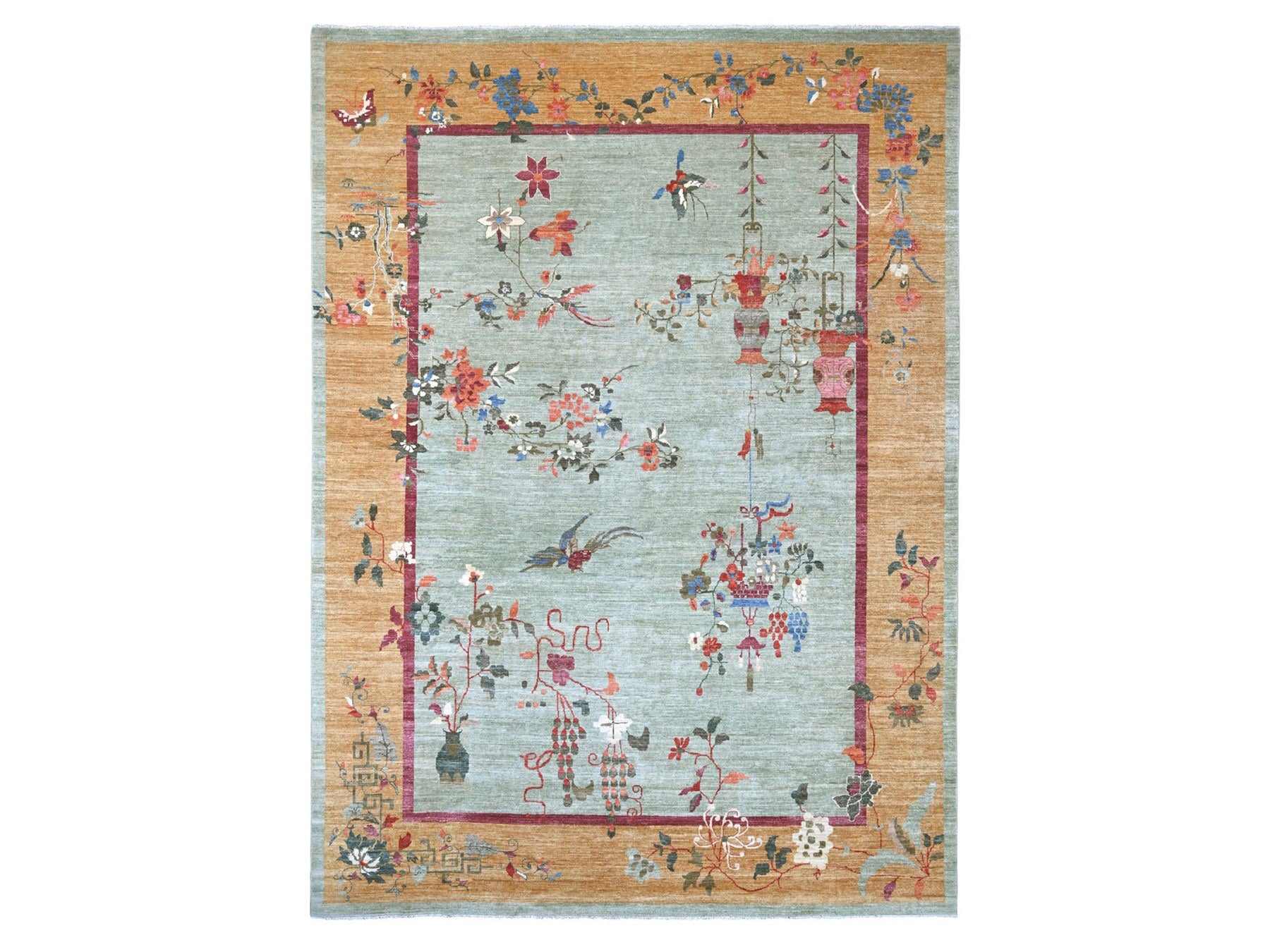 Green 10'2" x 13'11" Oushak And Peshawar Hand knotted Wool Rug - Sku: O022455