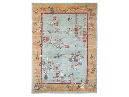 Green 10'2" x 13'11" Oushak And Peshawar Hand knotted Wool Rug - Sku: O022455