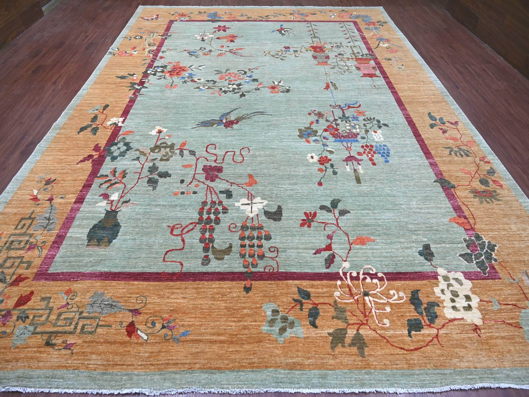Green 10'2" x 13'11" Oushak And Peshawar Hand knotted Wool Rug - Sku: O022455