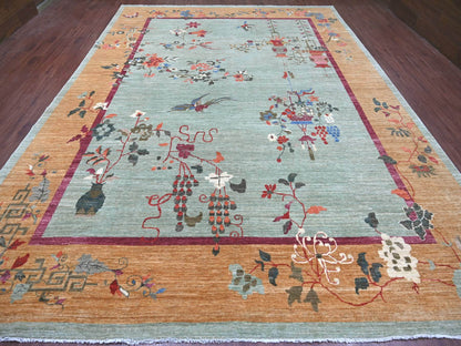 Green 10'2" x 13'11" Oushak And Peshawar Hand knotted Wool Rug - Sku: O022455