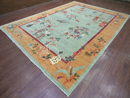 Green 10'2" x 13'11" Oushak And Peshawar Hand knotted Wool Rug - Sku: O022455