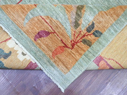 Green 10'2" x 13'11" Oushak And Peshawar Hand knotted Wool Rug - Sku: O022455