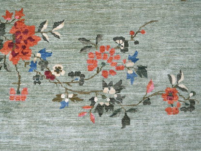 Green 10'2" x 13'11" Oushak And Peshawar Hand knotted Wool Rug - Sku: O022455