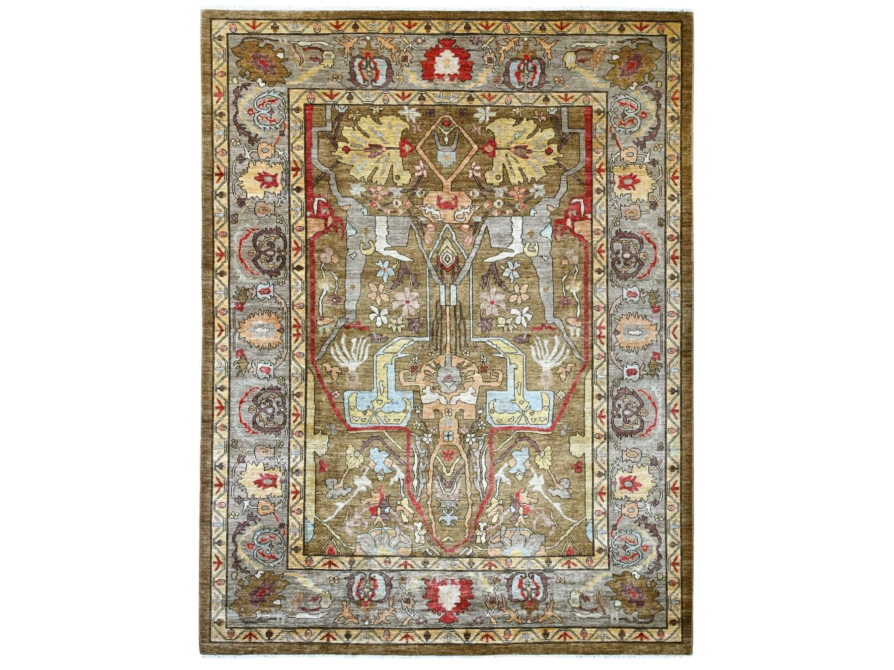 Brown 9'2" x 11'11" Tribal & Geometric Hand knotted Wool Rug - Sku: O022458