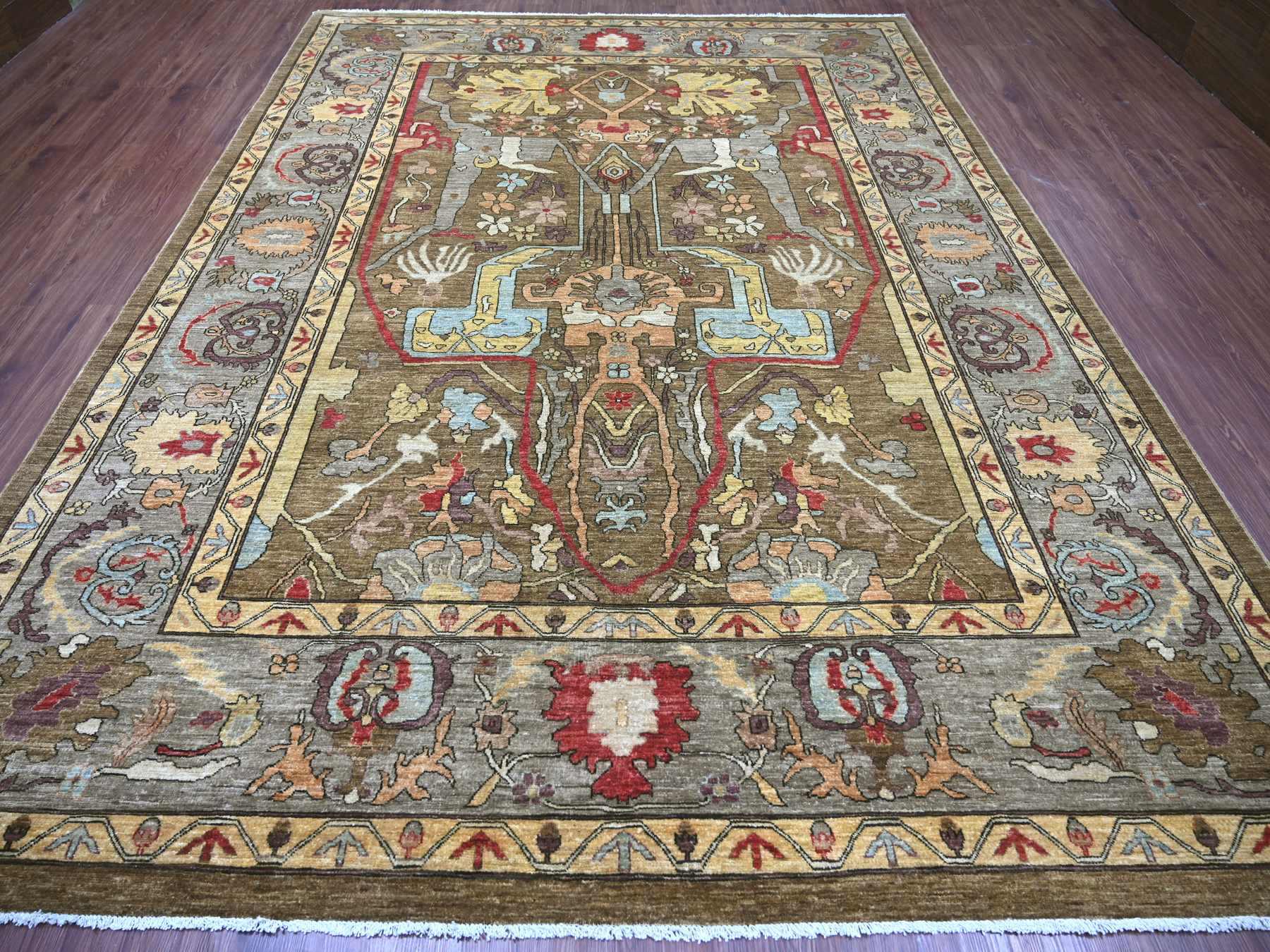 Brown 9'2" x 11'11" Tribal & Geometric Hand knotted Wool Rug - Sku: O022458