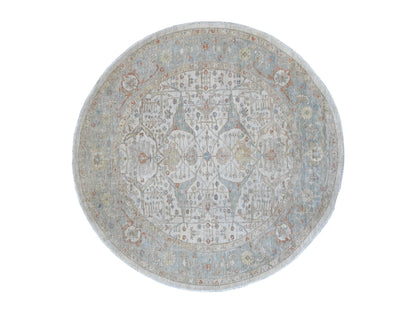 Peshawar Oushak hand-knotted wool rug in Ivory & Light Blue, 9'11" x 10'1" — SKU O022460