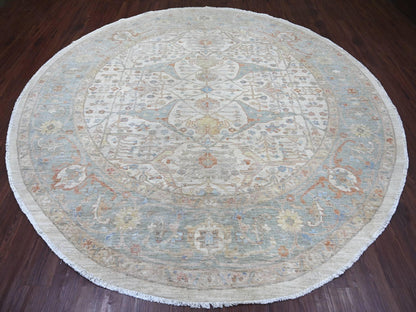 Peshawar Oushak hand-knotted wool rug in Ivory & Light Blue, 9'11" x 10'1" — SKU O022460 (view 2)