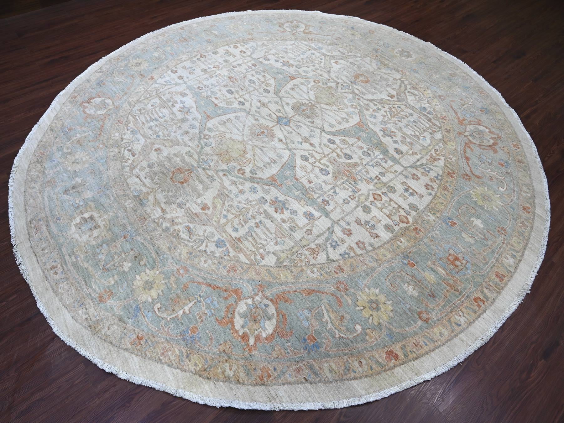Peshawar Oushak hand-knotted wool rug in Ivory & Light Blue, 9'11" x 10'1" — SKU O022460 (view 3)