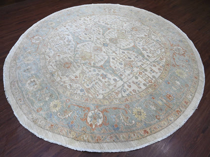 Peshawar Oushak hand-knotted wool rug in Ivory & Light Blue, 9'11" x 10'1" — SKU O022460 (view 3)