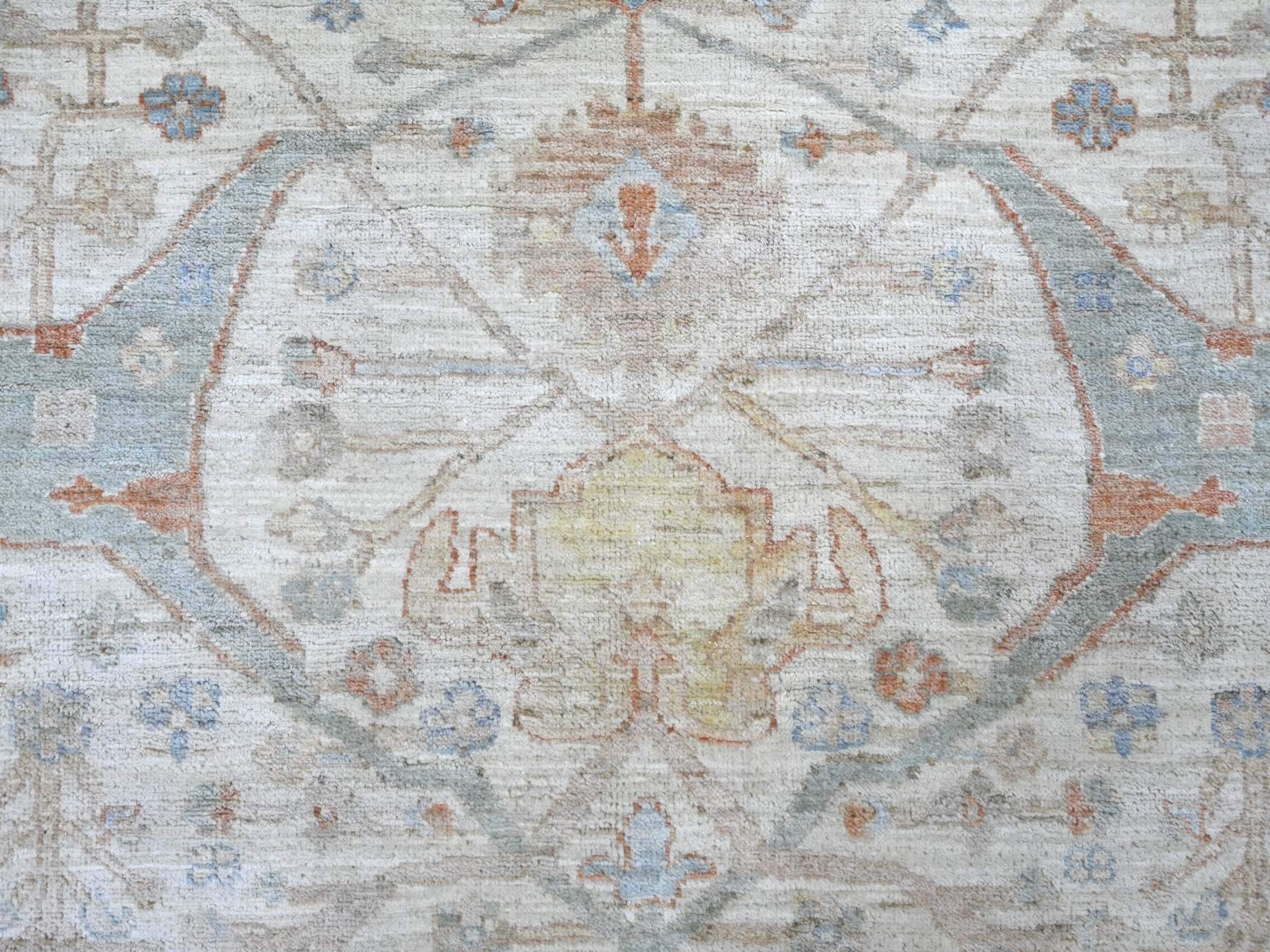 Peshawar Oushak hand-knotted wool rug in Ivory & Light Blue, 9'11" x 10'1" — SKU O022460 (view 8)