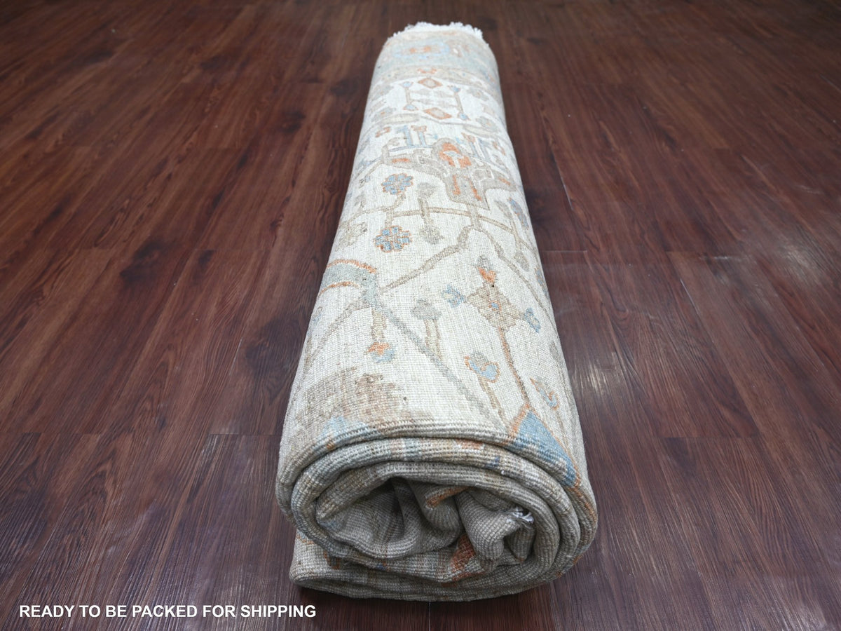 Peshawar Oushak hand-knotted wool rug in Ivory & Light Blue, 9'11" x 10'1" — SKU O022460 (view 9)