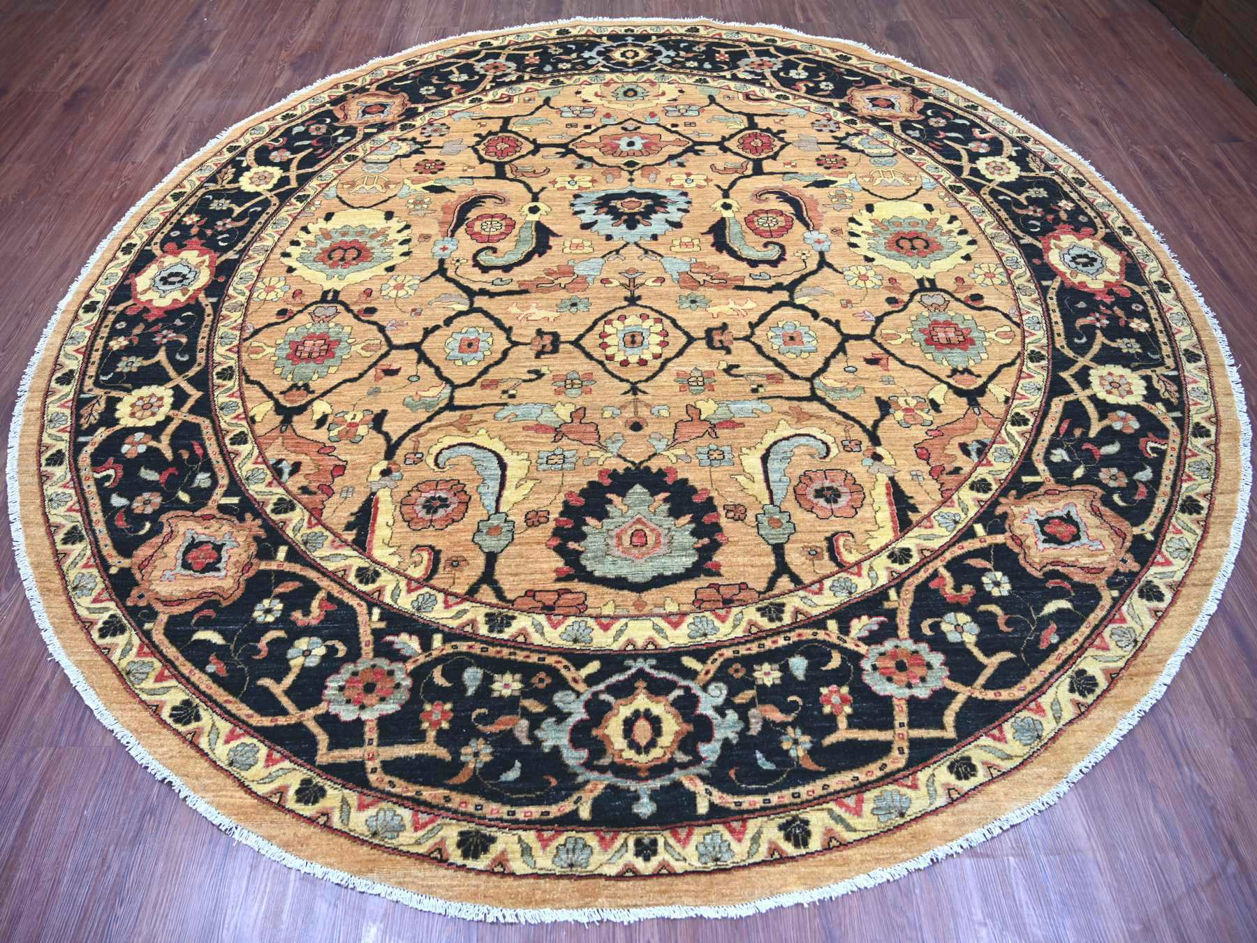 Brown 9'11" x 9'11" Oushak And Peshawar Hand knotted Wool Rug - Sku: O022461