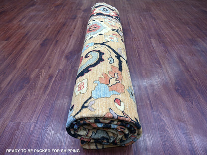 Brown 9'11" x 9'11" Oushak And Peshawar Hand knotted Wool Rug - Sku: O022461