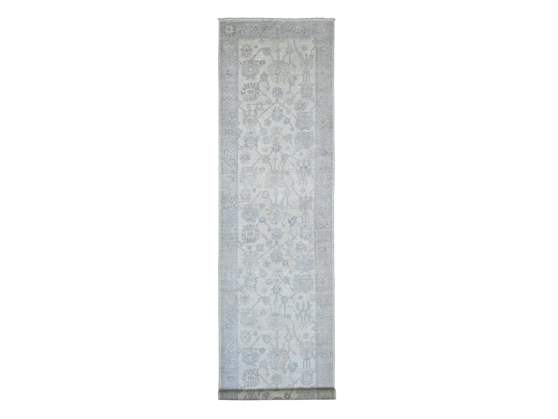 Oushak Oushak hand-knotted wool runner in Ivory & Gray, 3'10" x 15'7" — SKU O022462
