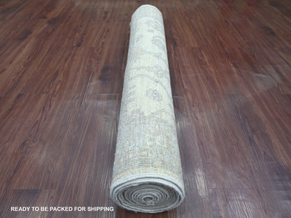 Oushak Oushak hand-knotted wool runner in Ivory & Gray, 3'10" x 15'7" — SKU O022462 (view 4)