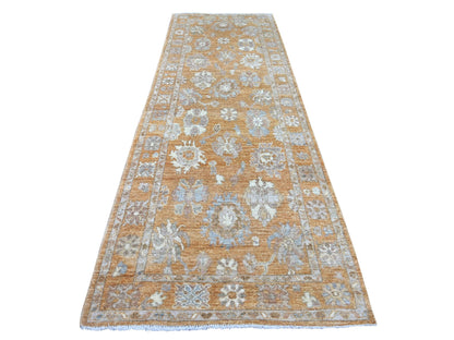 Brown 4'0" x 11'11" Oushak And Peshawar Hand knotted Wool Rug - Sku: O022465
