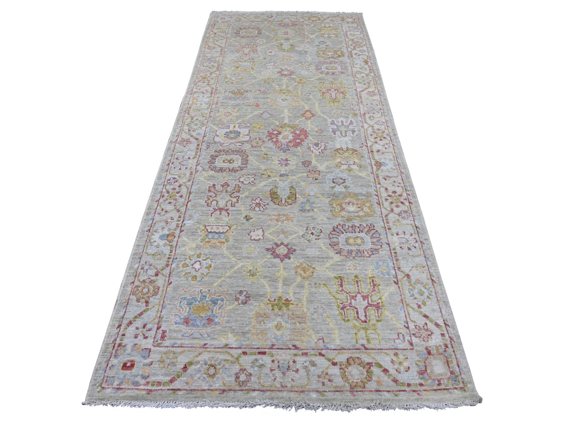 Oushak Oushak hand-knotted wool runner in Gray & Light Gray, 4'1" x 9'11" — SKU O022466