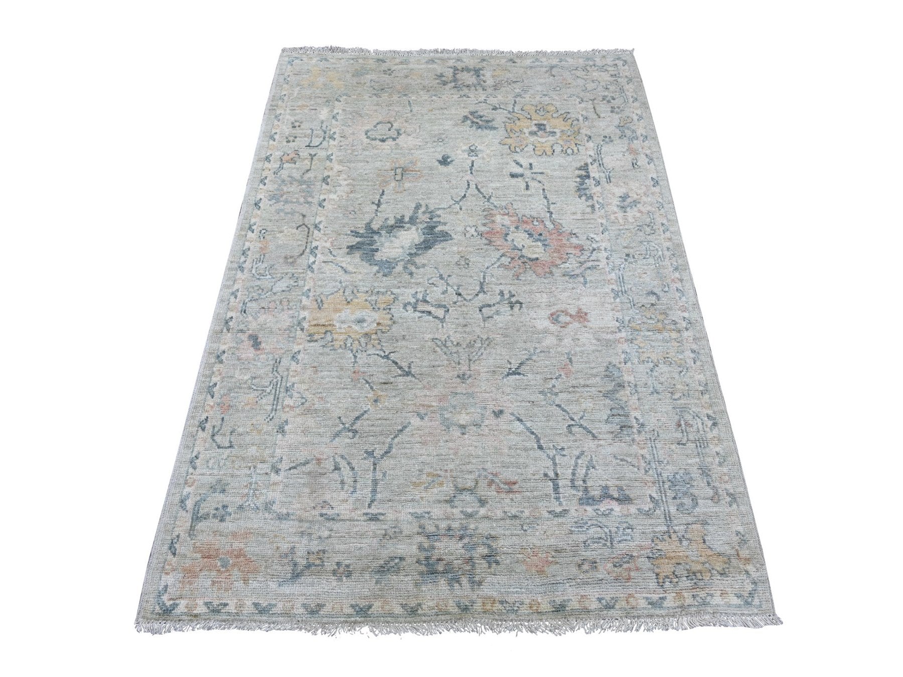 Grey 4'0" x 5'8" Oushak And Peshawar Hand knotted Wool Rug - Sku: O022467