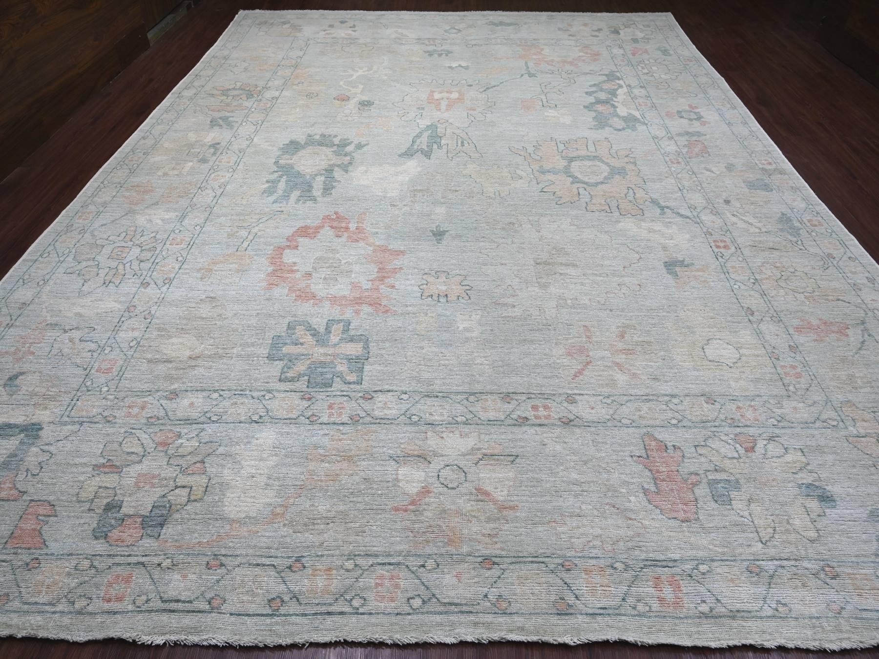 Blue 11'8" x 15'2" Oushak And Peshawar Hand knotted Wool Rug - Sku: O022468