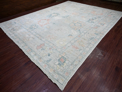Blue 11'8" x 15'2" Oushak And Peshawar Hand knotted Wool Rug - Sku: O022468