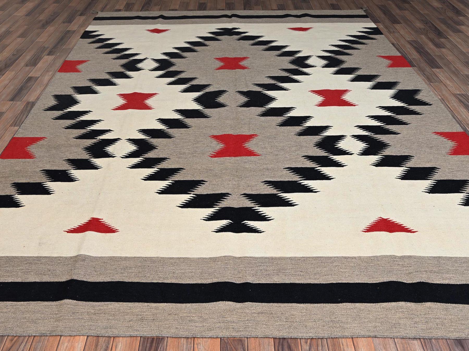 Brown 9'1" x 11'11" Flat Weave Hand woven Wool Rug - Sku: O02246