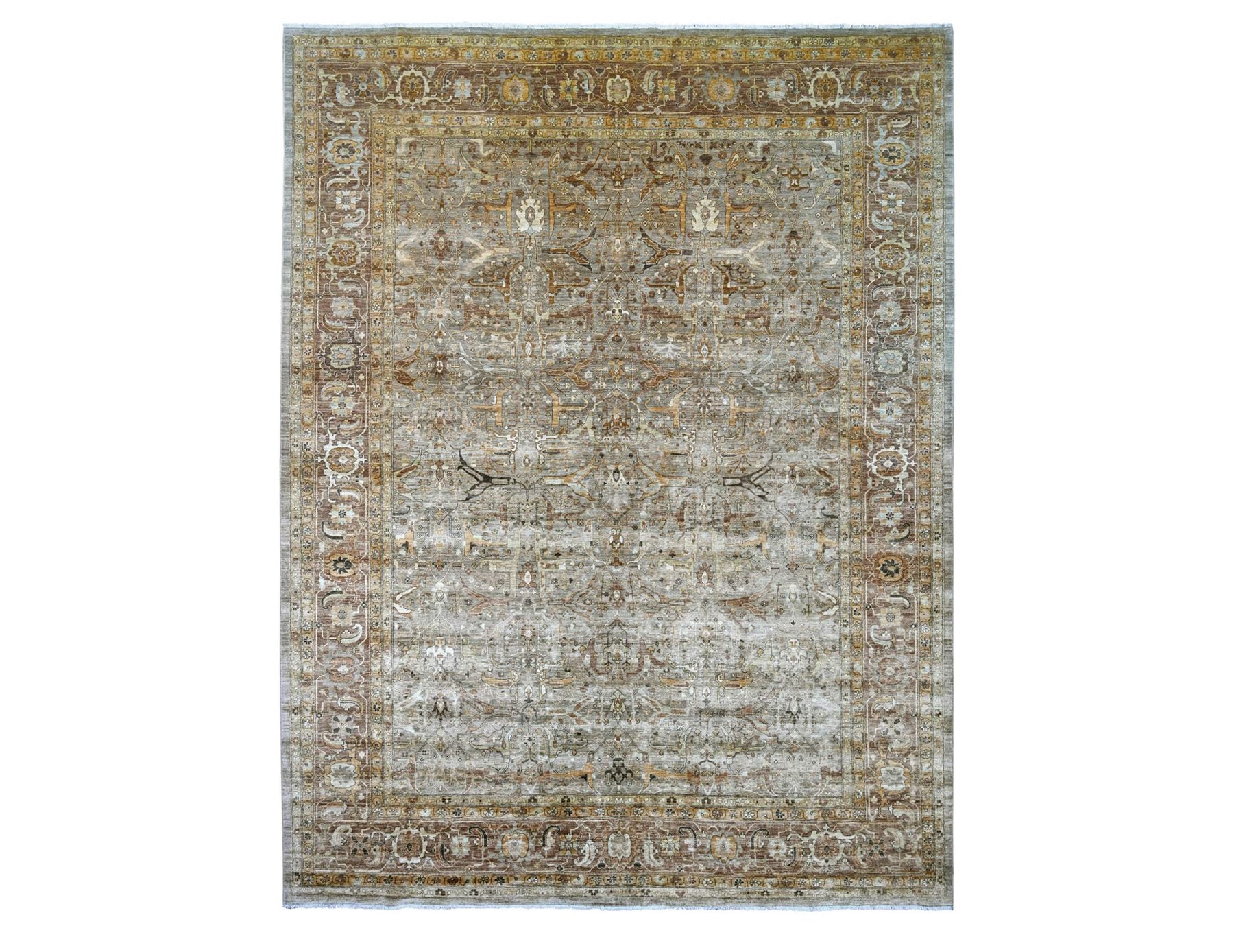 Grey 11'11" x 15'4" Tribal & Geometric Hand knotted Wool Rug - Sku: O022470