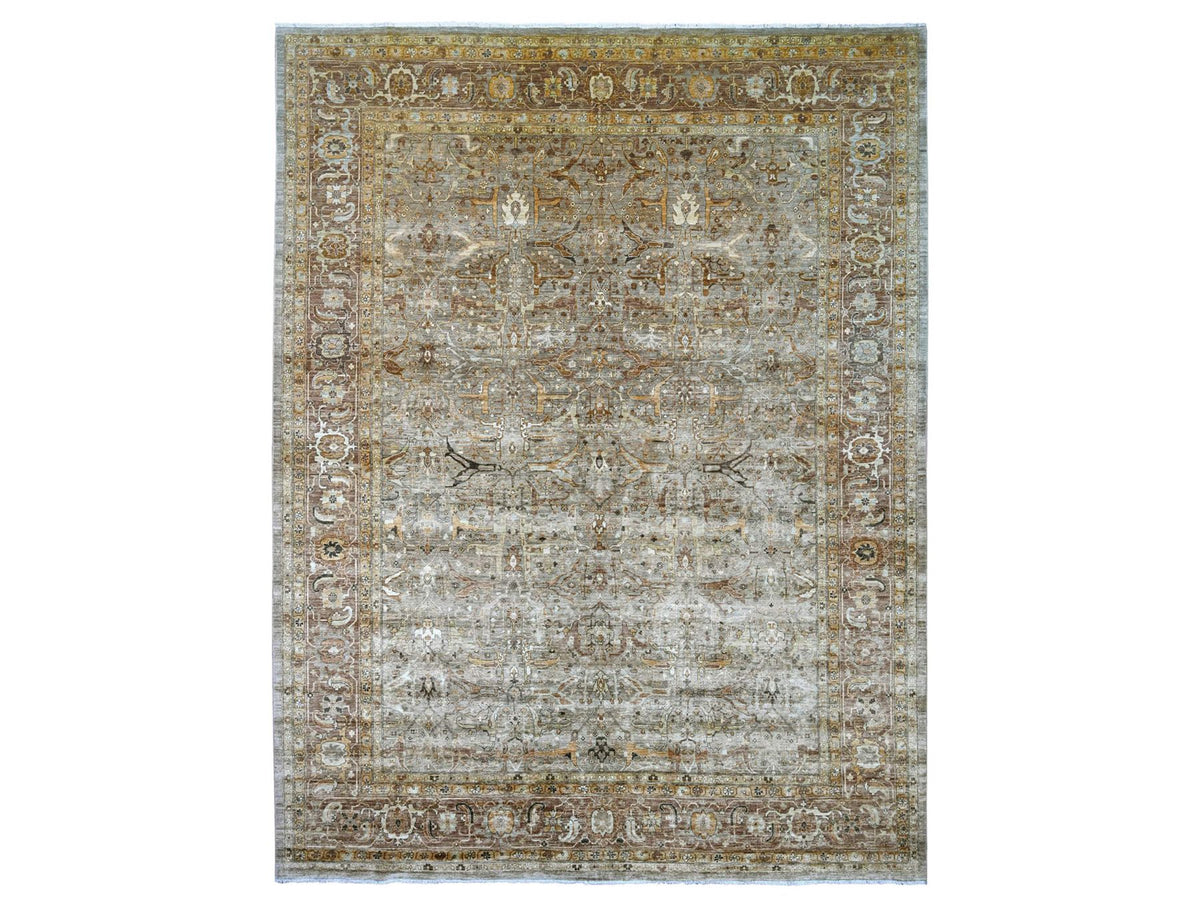 Peshawar Tribal & Geometric hand-knotted wool rug in Gray & Brown, 11'11" x 15'4" — SKU O022470