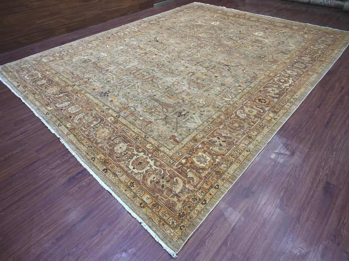 Peshawar Tribal & Geometric hand-knotted wool rug in Gray & Brown, 11'11" x 15'4" — SKU O022470 (view 3)