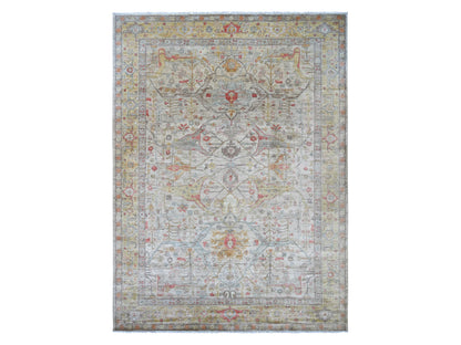 Peshawar Tribal & Geometric hand-knotted wool rug in Gray & Gold, 9'10" x 13'5" — SKU O022472