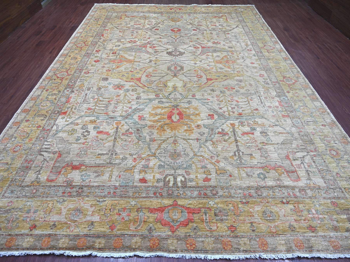 Peshawar Tribal & Geometric hand-knotted wool rug in Gray & Gold, 9'10" x 13'5" — SKU O022472 (view 2)