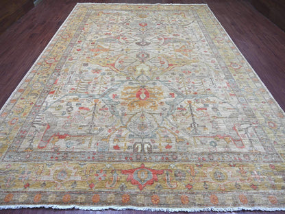 Peshawar Tribal & Geometric hand-knotted wool rug in Gray & Gold, 9'10" x 13'5" — SKU O022472 (view 2)