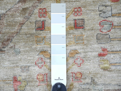 Peshawar Tribal & Geometric hand-knotted wool rug in Gray & Gold, 9'10" x 13'5" — SKU O022472 (view 7)