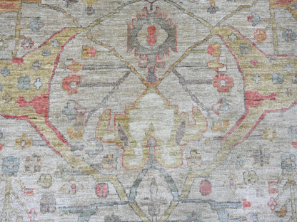 Peshawar Tribal & Geometric hand-knotted wool rug in Gray & Gold, 9'10" x 13'5" — SKU O022472 (view 8)